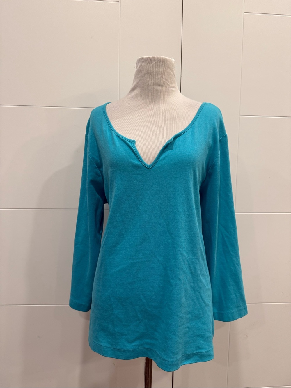 Chico's Teal Notch V-Neck Long-Sleeve Top